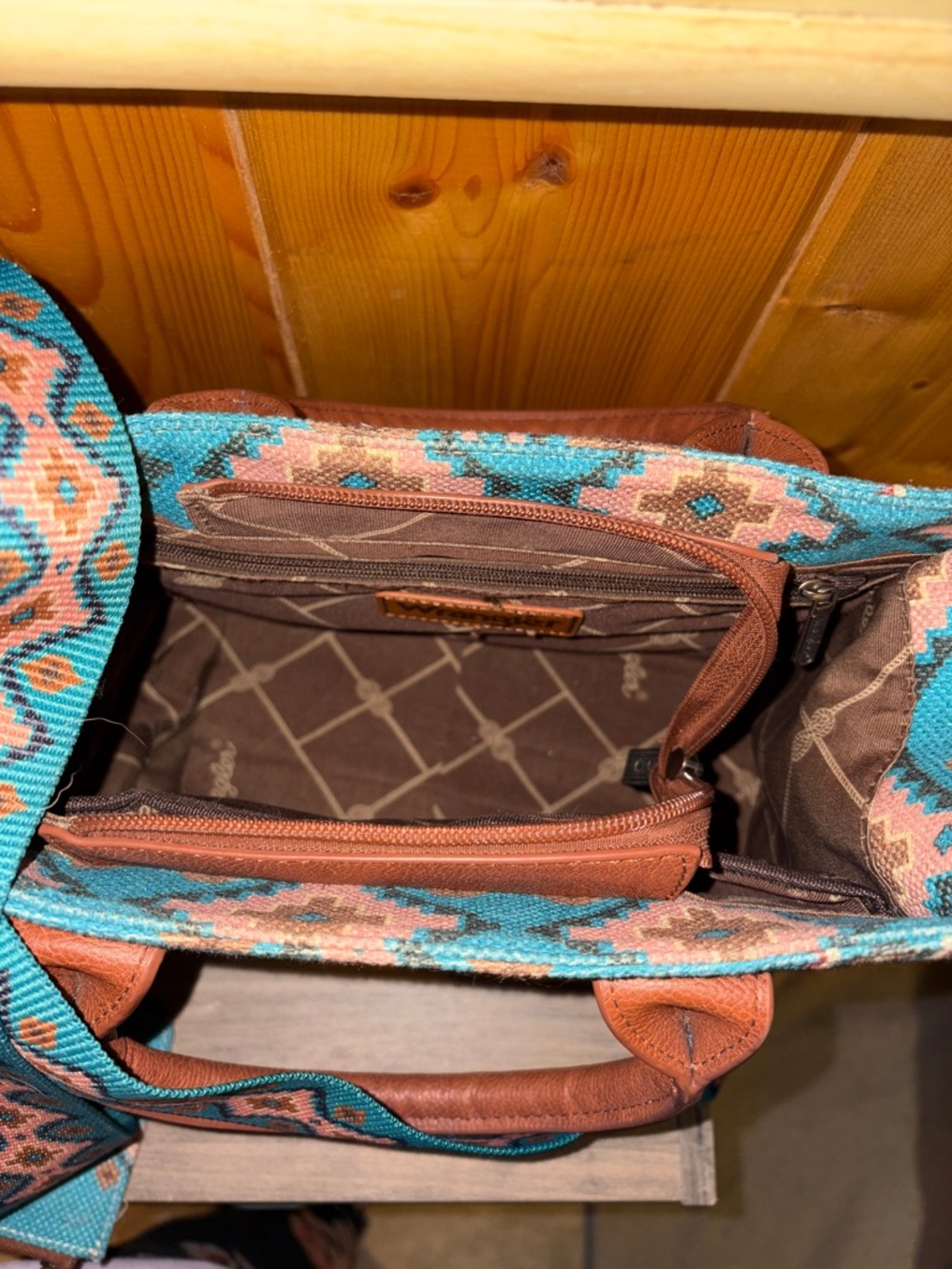 Wrangler Turquoise Pattern Tote and Crossbody Set - Picture 7 of 10